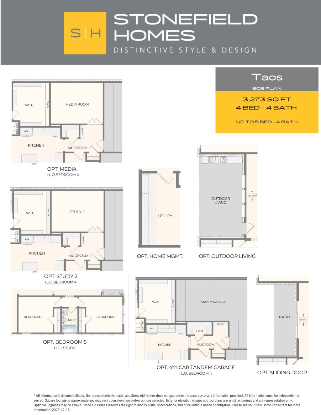 Sales brochure for the taos model from stonefield homes